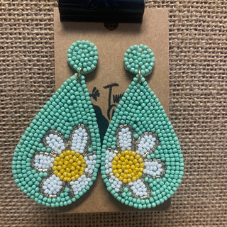 Mint with Flower Earrings
