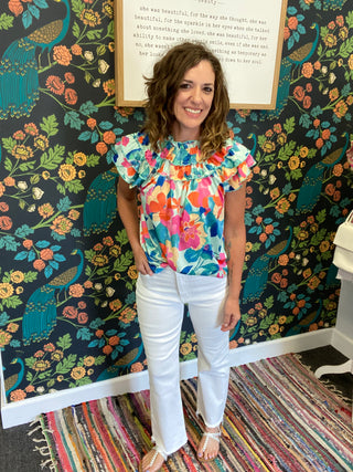 Mint Floral Ruffled Top