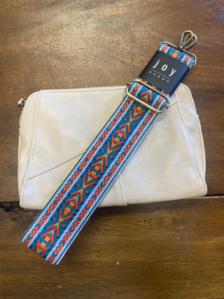 Turquoise + Rust Embroidered Guitar Strap