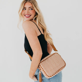 Brown Checkered Willow Bag