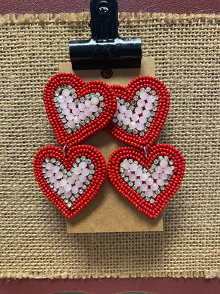 Red Beaded Double Hearts